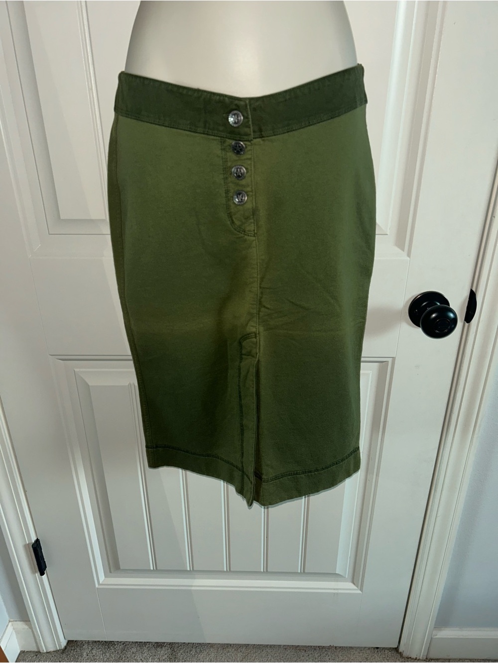 NEW Hard Tail Forever Olive Green Pencil Skirt with Sunburst Button Front Sz 27